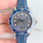 OM Factory High Quality Omega Seamaster Diver 300m Grey Dial Blue Rubber Strap 42MM Watch